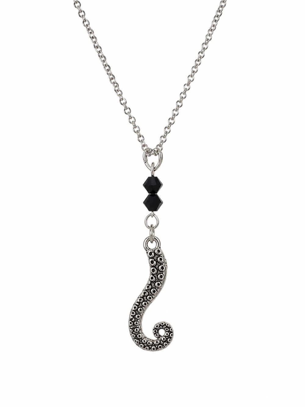 Octopus Tentacle and Black Swarovski Crystal bead Necklace